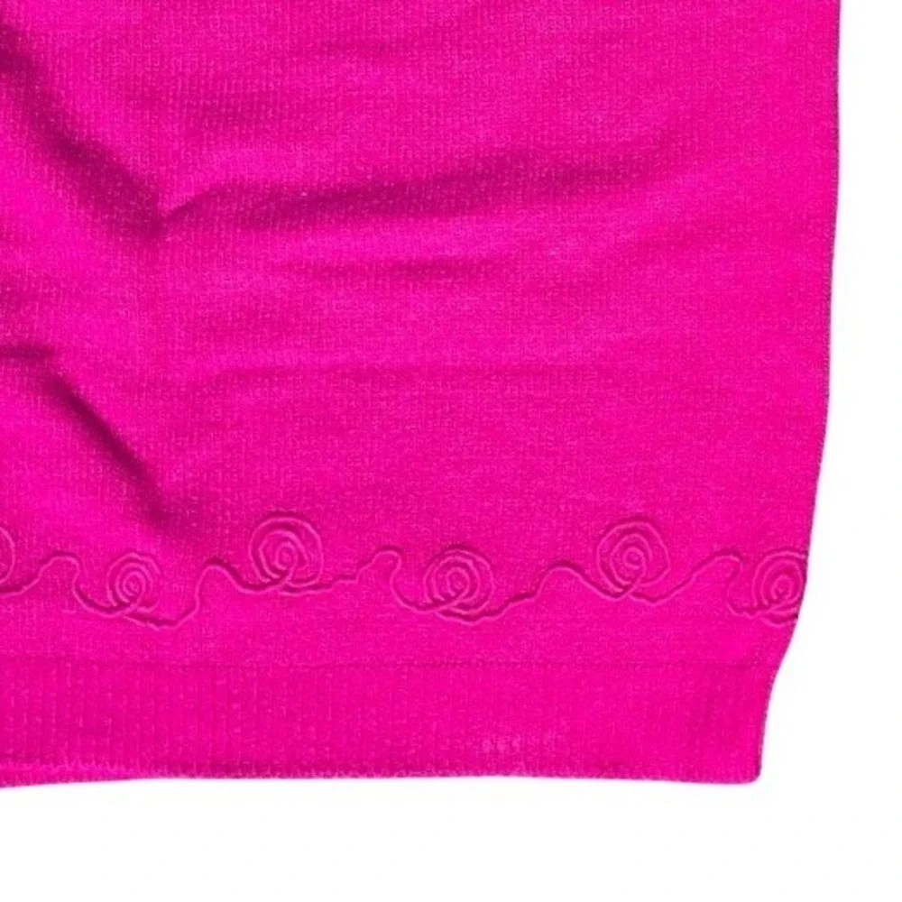 Stefanel Hot Pink Knit Mini Skirt Made in Italy Embroidered Floral Trim Size M
